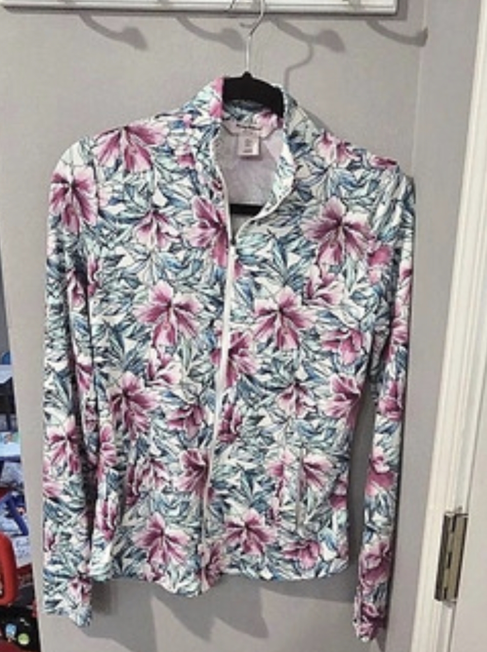 Tommy Bahama Active Floral Full Zip Jacket Floral Bomber Jacket Blue & Pink